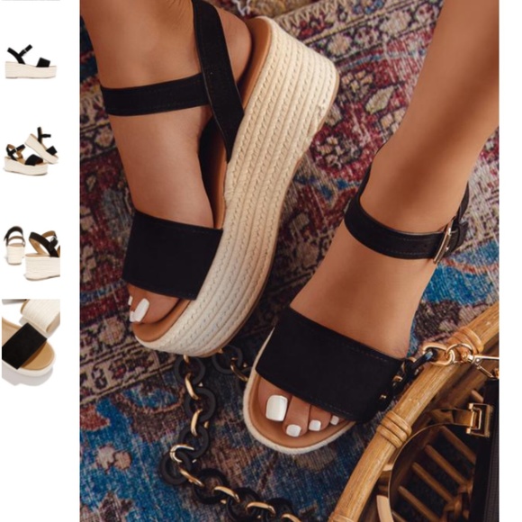 Espadrille Flatform Sandals - Black Suede - Picture 6 of 7